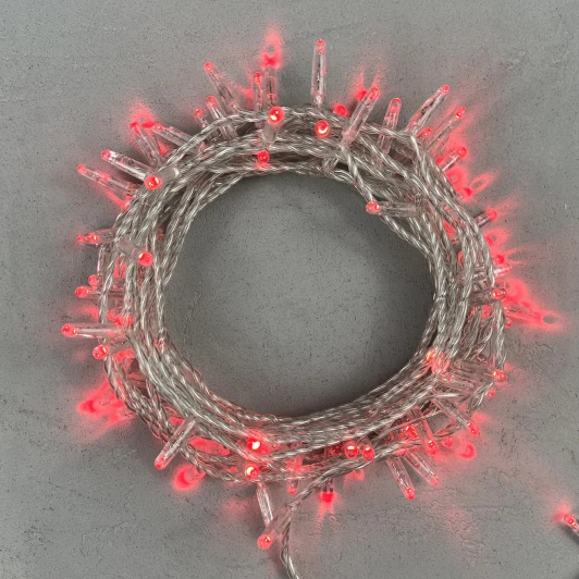 PST100CAP-10-2R Гирлянда Нить с колпачком 10м красная 220В, 100 LED, провод прозрачный ПВХ, IP65 Laitcom PST100CAP-10-2R