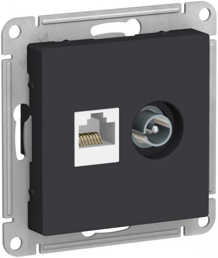 ATN001089 ТВ-розетка встраиваемая и Ethernet RJ-45 (карбон) Systeme Electric AtlasDesign ATN001089