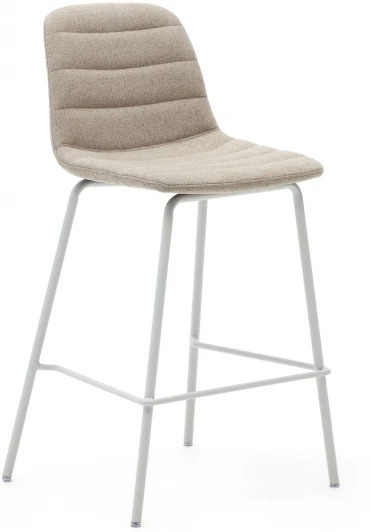 166659 Полубарный стул Zunilda из синели бежевого цвета и стали с матовой белой отделкой La Forma (ex Julia Grup) арт.166659