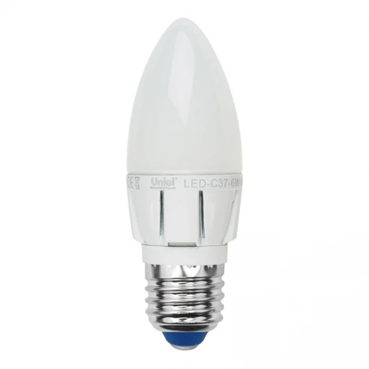 LED-C37-6W/NW/E27/FR/DIM ALP01WH пластик Лампочка светодиодная свеча белая E27 6W 4500K Uniel LED-C37-6W/NW/E27/FR/DIM ALP01WH