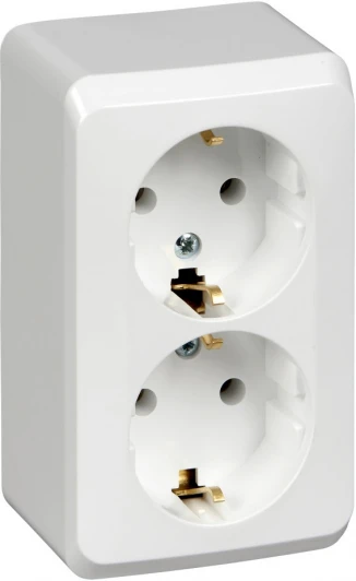 PA16-007B Розетка накладная двойная с заземлением (белый) Systeme Electric Этюд PA16-007B