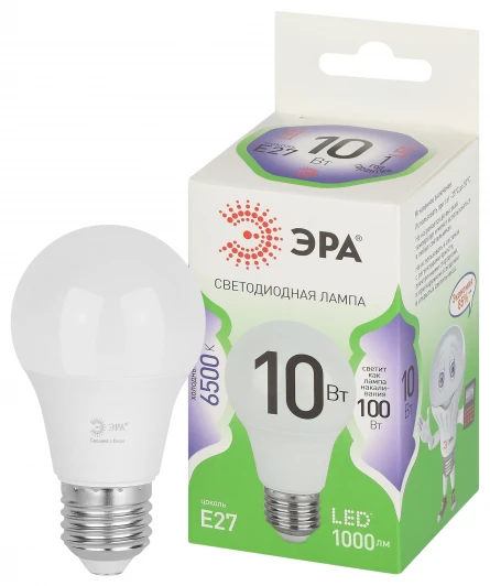 LED A60-10W-865-E27 GL Лампочка светодиодная E27 10W ЭРА LED A60-10W-865-E27 GL