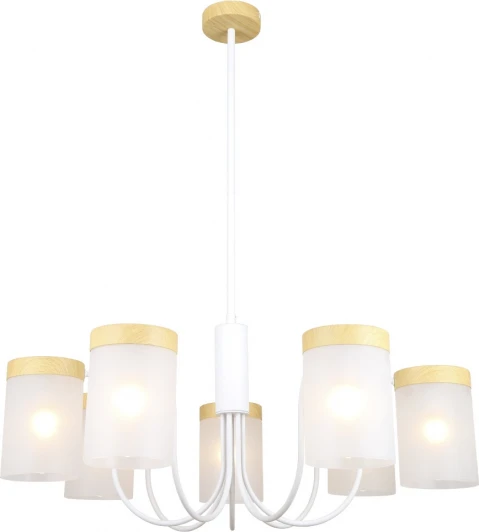 1172/7P White Потолочная люстра на штанге Escada Harmony 7x40Вт E14, металл/стекло, белый/дерево, матовый плафон (220V)