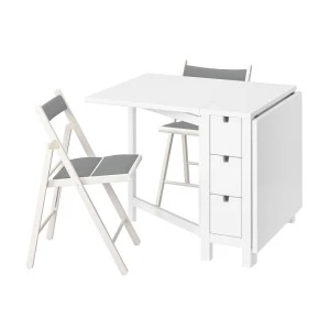 594.423.55 НОРДЕН / ТЕРЬЕ Стол и 2 складных стула, белый, Книса белый/светло-серый