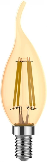 1047154 Лампочка светодиодная филаментная Gauss Filament 1047154 Свеча на ветру 3,8W 350lm 2400К Е14 golden