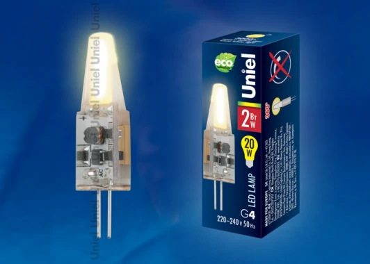 LED-JC-220/2W/WW/G4/CL SIZ05TR Лампочка светодиодная капсульная прозрачная G4 2W 3000K Uniel LED-JC-220/2W/WW/G4/CL SIZ05TR