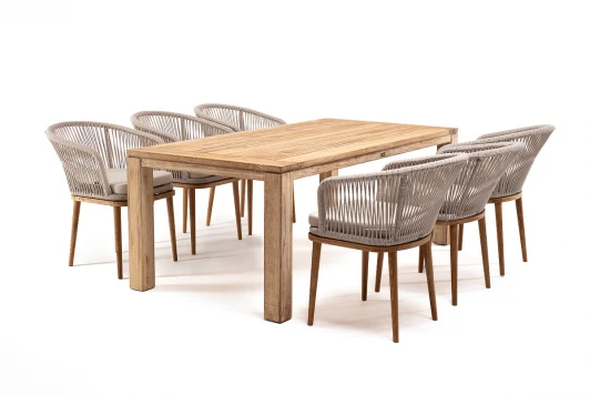 MAD-CM6T1-7-SET beige Обеденная группа на 6 персон, стулья Марсель, роуп бежевый 4SIS Мадейра MAD-CM6T1-7-SET beige