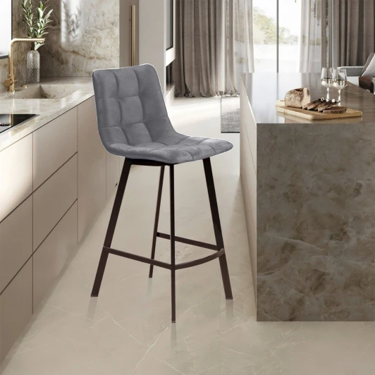 74929 Стул полубарный UNO, бархат светло-серый 26/ чёрный профиль Top Concept UNO 74929
