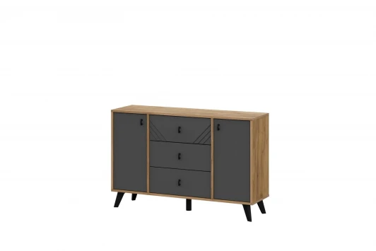 00-00231218 Комод Арника 3 ящика двухстворчатый Байкал, Дуб Золотой, Графит