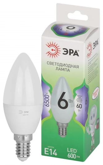 LED B35-6W-865-E14 GL Лампочка светодиодная E14 6W ЭРА LED B35-6W-865-E14 GL