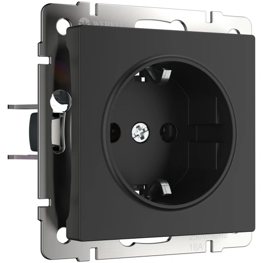 W1171308 Розетка с заземлением, безвинтовой зажим (черный матовый) Werkel W1171308 (a051618)
