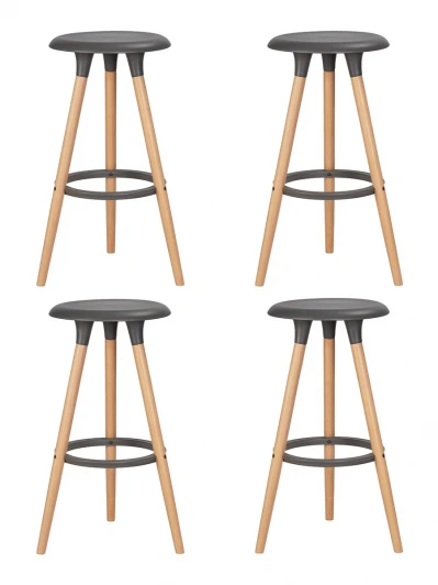 LMZL-PP652-N_LB-MTR_P-GR-04 Набор 4 шт табурет барный DOBRIN ROYCE (ножки светлый бук, цвет темно-серый (GR-04))