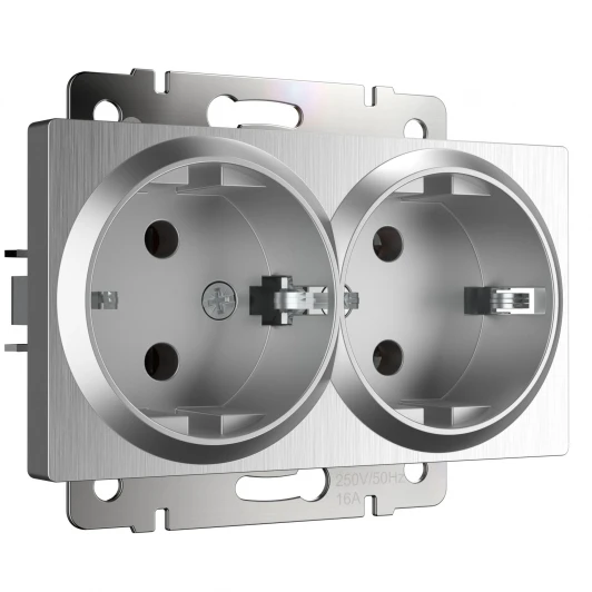 W1172009 Розетка двойная с заземлением (серебряный рифленый) Werkel W1172009 (a051347)