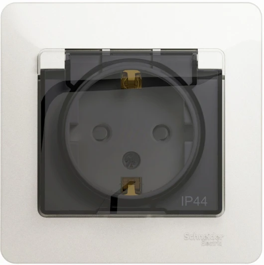 GSL000648 Розетка встраиваемая с заземлением, шторками и крышкой (перламутровый) IP44 Systeme Electric Glossa GSL000648