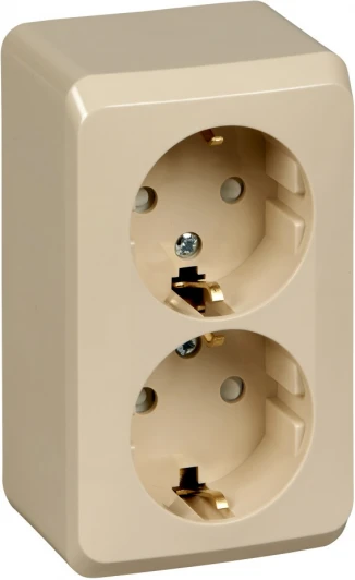 PA16-008K Розетка накладная двойная с заземлением и шторками (кремовый) Systeme Electric Этюд PA16-008K