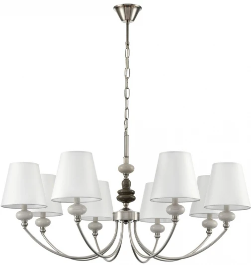 8283/8 Подвесная люстра Lumion Kentuki 8283/8 никель/белый, металл/керамика/текстиль Е14 8*40W 220V (на цепи)