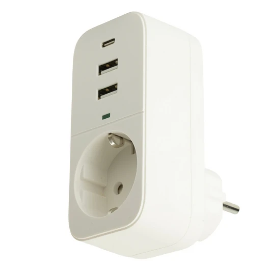 50142 Сетевой фильтр одноместный с заземлением 2хUSB Type A+C (белый) Stekker Nova 50142