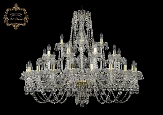 11.26.20+10+5.400.Gd.B Подвесная большая люстра Art Classic 11.26 11.26.20+10+5.400.Gd.B (220V, хрусталь, на цепи, подсвечник, свеча)