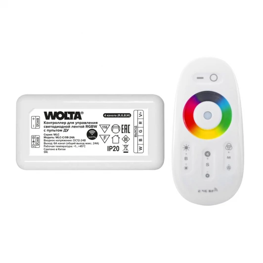 WLC-C/08-24A Контроллер 4-канальный Wolta WLC-C/08-24A для светодиодной ленты RGBW 12-24В, 24А с пультом RF2.4ГГц