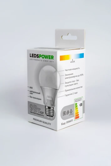 006611 Лампочка светодиодная E27 9Вт 4000K LEDS POWER 006611