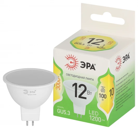 LED MR16-12W-830-GU5.3 GL Лампочка светодиодная GU5.3 12W ЭРА LED MR16-12W-830-GU5.3 GL