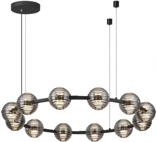 5041/120L Подвесной светильник Odeon Light Troni LED 5041/120L черн./золото/дымчатый/металл/стекло 120W 4000К 9364Лм (220V, на тросе, шарики)