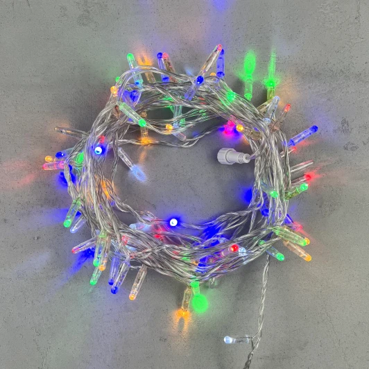 PST100BLWCAP-10-2M Гирлянда Нить с колпачком 10м разноцветная с мерцанием белого диода 220В, 100 LED, провод прозрачный Laitcom PST100BLWCAP-10-2M