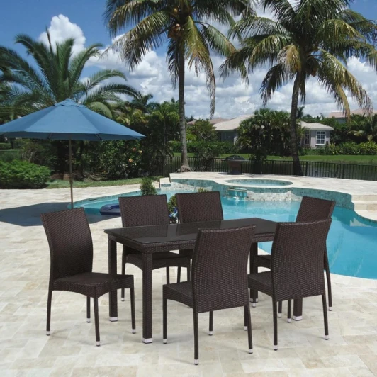T256A/YC380A-W53 Brown 6Pcs Обеденный комплект плетеной мебели из искусственного ротанга Afina T256A/YC380A-W53 Brown (6+1) + подушки на стульях