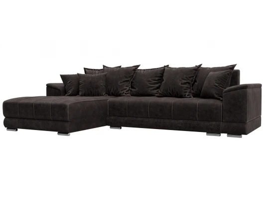 127938L Диван угловой НордСтар левый угол (ДСП,Брус/Пластик/Велюр/Коричневый) Лига Диванов 127938L