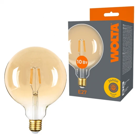 WF-G125-10W2.4KE27 Светодиодная лампа FILAMENT 10Вт 2400K Е27 Wolta WF-G125-10W2.4KE27