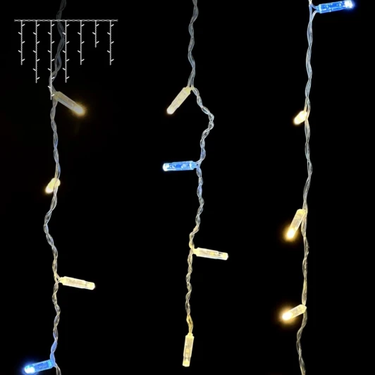 PIL280BLWCAP-10-2WW Гирлянда Бахрома с Колпачком 4,9 x 0,9 м Тепло-Белая с Мерцанием Белого Диода 220В, 280 LED, Провод Прозрачный ПВХ, IP65