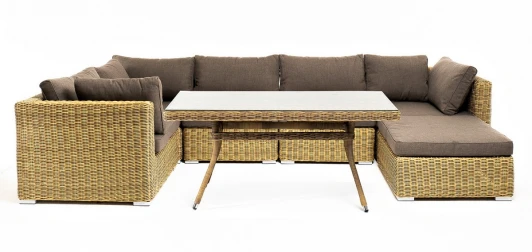 LS5O1T-7-SET "Лунго" обеденная группа угловая из искусственного ротанга, цвет соломенный 4SIS арт.УТ-00007284