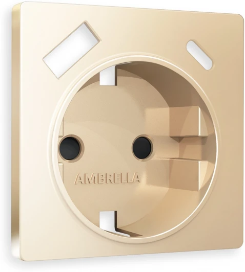 AP6100 Лицевая панель Ambrella Volt ALFA (Шампань) для электрической розетки с заземлением со шторками 2USB A+C QUANT AP6100