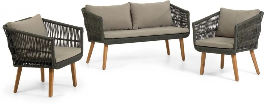 097614 Диван уличный La Forma (ex Julia Grup) Inti (Зеленый,Бежевый/ Дерево,Акация,Полиэтилен,Алюминий,Веревка,Пена)