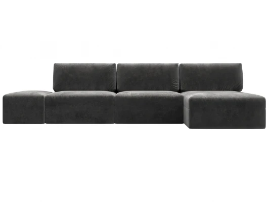 129515 Диван угловой модульный с пуфом Лига-060 НПБ Лонг угол универсальный (ЛДСП,Брус,Фанера/Пластик/Велюр/Серый) Лига Диванов 129515