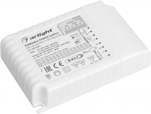 025122(1) Блок питания ARJ-SP-30-PFC-1-10V-DALI2-PD (30W, 300-900mA) (Arlight, IP20 Пластик, 5 лет) 025122(1)
