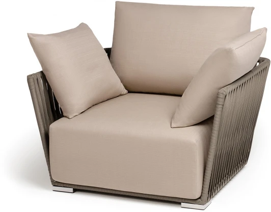 FOR-A-002 RAL7035 Mua G-brown(beige160) "Форли" кресло плетеное из роупа, каркас алюминий светло-серый (RAL7035) муар, роуп серо-коричневый 23мм, ткань Mossle бежевая 4SIS арт.УТ-00009909