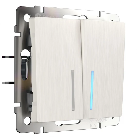 W1120113 Выключатель двухклавишный с подсветкой (перламутровый рифленый) Werkel W1120113 (a051186)