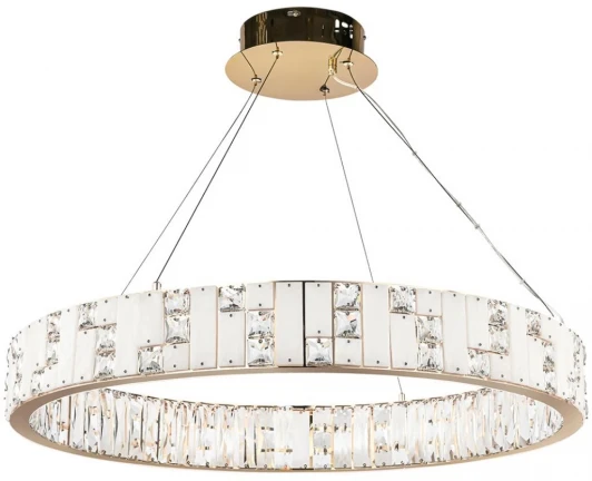 5072/100L Подвесной светильник Odeon Light Crossa 5072/100L золото/прозрачный/белый/металл/хрусталь/алебастр LED 100W 3700K (220V, кольцо)