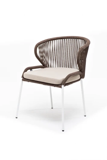 MIL-CH-001W brown(beige) Стул плетенный из роупа, каркас алюминий белый, роуп коричневый кругл, ткань бежевая 4SIS Милан MIL-CH-001W brown(beige)