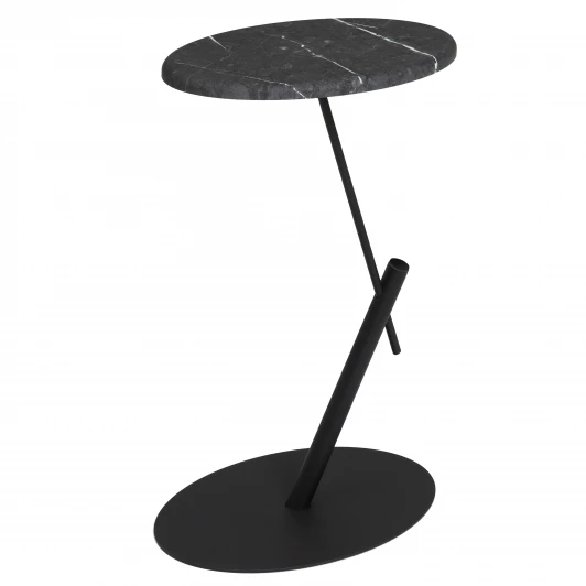 009509 Стол приставной овальный МеталлАрт М015 черный мрамор/черный Mebelik 009509