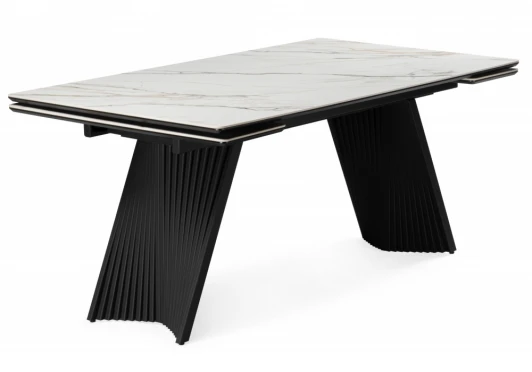 626007 Кухонный стол Notta Вейв 160(220)х89 белый с прожилками gilt white / черный