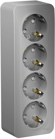 BLNRA011413 Розетка накладная четверная с заземлением и шторками (алюминий) Systeme Electric Blanca BLNRA011413