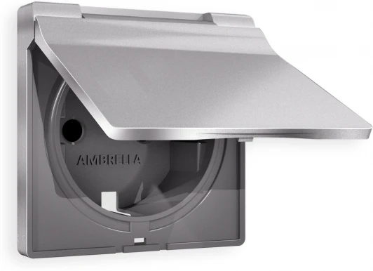 AP5080 Лицевая панель Ambrella Volt ALFA (Сталь матовый) для электрической розетки с заземлением со шторками и крышкой IP44 QUANT