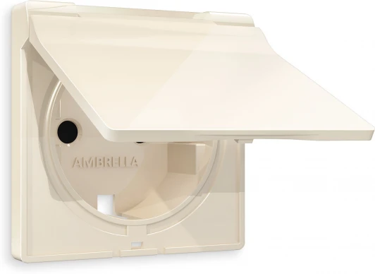 AP3080 Лицевая панель Ambrella Volt ALFA (Бежевый глянец) для электрической розетки с заземлением со шторками и крышкой IP44 QUANT