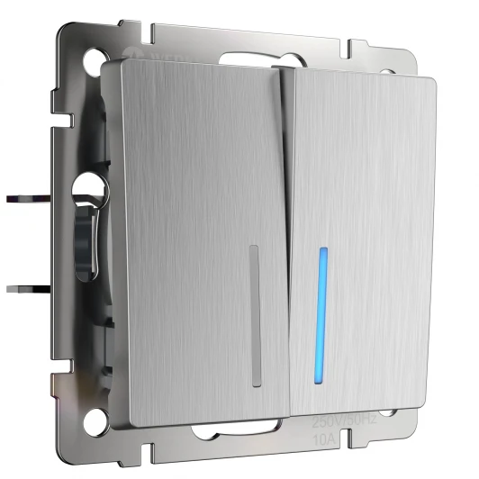 W1120109 Выключатель двухклавишный Werkel с подсветкой W1120109 (серебряный рифленый)