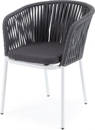BOR-CH-001 W SH grey(D-gray019) "Бордо" стул плетеный из роупа, каркас алюминий белый шагрень, роуп серый 15мм, ткань темно-серая 019 4SIS арт.УТ-00002407