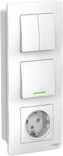 BLNBS101211 Розетка встраиваемая с заземлением с одноклавишным и двухклавишным выключателем с подсветкой (белый) Systeme Electric Blanca BLNBS101211