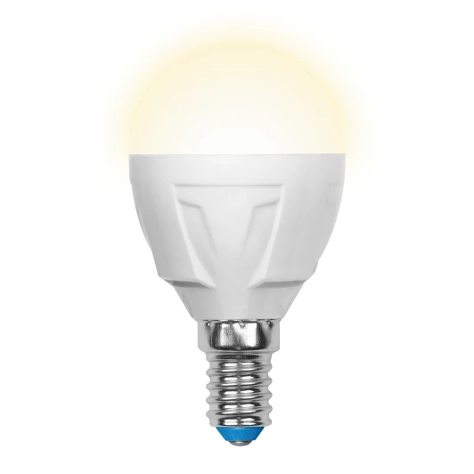 LED-G45-6W/WW/E14/FR/DIM PLP01WH картон Лампочка светодиодная шар белая E14 6W 3000K Uniel LED-G45-6W/WW/E14/FR/DIM PLP01WH