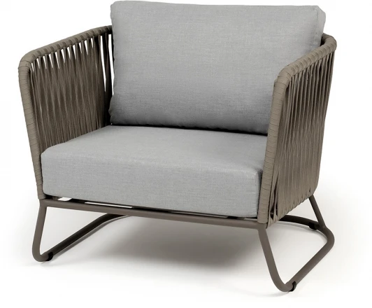 BAG-A-001 (RAL7006) Mua S-G-brown(H-gray) "Багамы" кресло плетеное из роупа, каркас алюминий бежево-серый (RAL7006) муар, роуп серо-коричневый 23мм, ткань светло-серая 4SIS арт.УТ-00009553